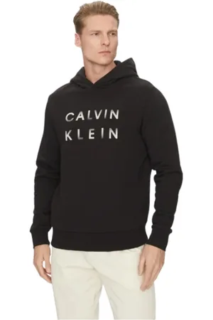 Calvin Klein Sweathshirts & Hoodies, Herre, Sort, S, Bomuld, Sort hættetrøje med trykt logo