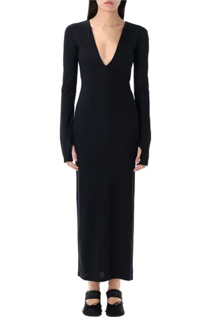 Maison Margiela Kjole, Dame, Sort, M, Elegant Lang Kjole med Dyb V-udskæring