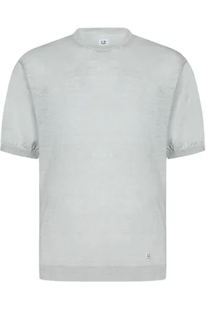 C.P. Company Top, Herre, Grå, XL, Linned, Grå Linned Crewneck T-shirt med Logo