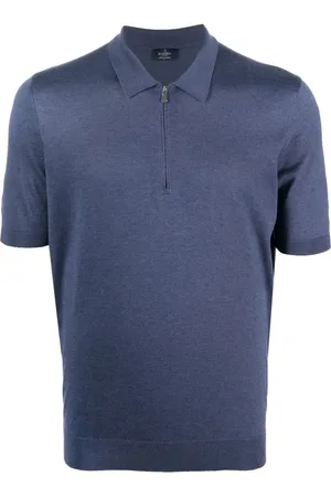 BARBA Top, Herre, Blå, XL, Silke Polo Skjorte med Lynlås