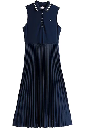 Tommy Hilfiger Kjole, Dame, Blå, M, Marineblå Sporty Plisseret Polokjole