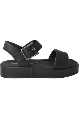 Clarks Sko, Dame, Sort, 39 EU, Læder, Sort læderrem sandal