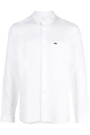 Lacoste Skjorte, Herre, Hvid, L, Linned, Hvid Broderet Logo Linned Nederdel