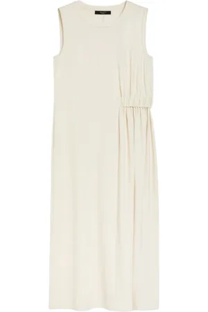 Max Mara Kjole, Dame, , L, Uld, Ivory Ærmeløs Jersey Kjole med Asymmetrisk Drapering