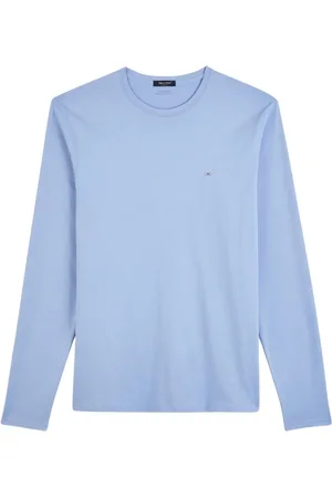 Eden Park Top, Herre, Blå, 2XL, Bomuld, Langærmet T-shirt med sommerfuglelogo