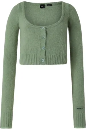 Pinko Strik, Dame, Grøn, S, Uld, Stilfuld Strik Cardigan Sweater
