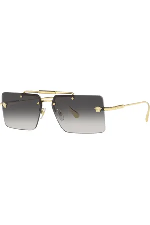 VERSACE Tilbehør, unisex, Gul, 60 MM, Uld, Rektangulære solbriller med dobbelt bro