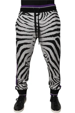 Dolce & Gabbana Bukser, Herre, Flerfarvet, 4XL, Bomuld, Zebra Mønster Bomuld Jogger Sweatpants
