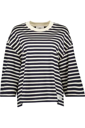 Ami Top, Dame, Sort, M, Bomuld, Stribet Oversized T-shirt Forår-Sommer 2025