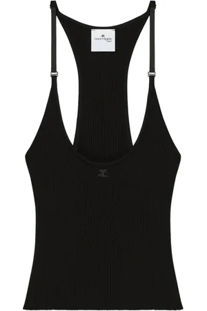 Courrèges Top, Dame, Sort, M, Uld, Sort Ærmeløs Top med Justerbare Stropper