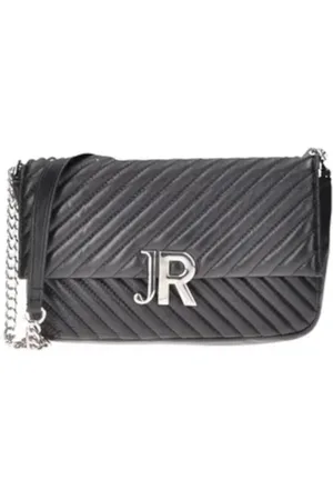 John Richmond Taske, Dame, Sort, ONE SIZE, Læder, Sort læder crossbody taske med sølv logo initialer