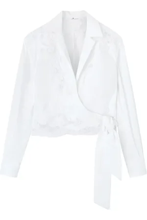 ERMANNO SCERVINO Bluser & Skjorter, Dame, Hvid, M, Bomuld, Hvid Poplin Crossed Skjorte med Blonder