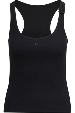 Courrèges Top, Dame, Sort, S, Bomuld, Rib Tank Top med Spænde Detalje