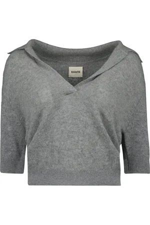 Khaite Strik, Dame, Grå, M, Cashmere, Kashmir V-hals Polo Skjorte