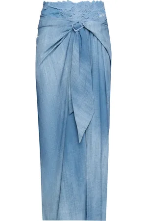 ERMANNO SCERVINO Nederdel, Dame, Blå, XS, Denim, Lang Denim Nederdel med Græsk Blonder