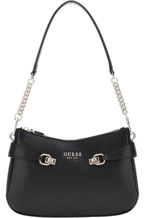 Guess Taske, Dame, Sort, ONE SIZE, Uld, Sort håndtaske med bleggylden lynlås