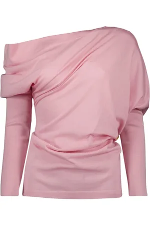 Moschino Strik, Dame, Lyserød, S, Uld, Draped uld sweater forår-sommer 2025