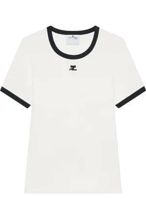 Courrèges Top, Dame, Hvid, L, Hvid Logo Patch Crew Neck Top
