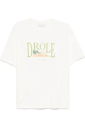Drôle de Monsieur Top, Herre, Hvid, XL, Bomuld, Tennis Court Slogan T-shirt Hvid