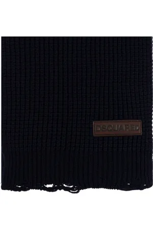 Dsquared2 Tilbehør, Herre, Blå, ONE SIZE, Uld, Uld Logo Patch Strik Tørklæde