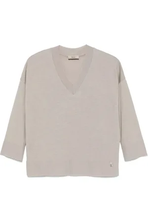 HERNO Strik, Dame, Grå, S, Uld, Stilfuld V-hals Top
