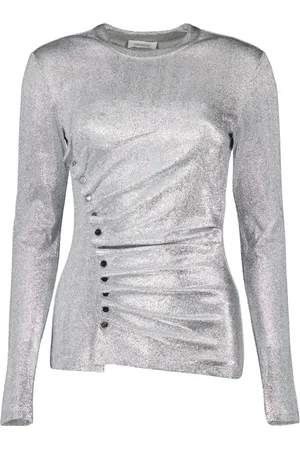 Paco rabanne Top, Dame, Grå, M, Sølv Draperet Lurex Top