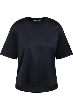 Max Mara Top, Dame, Blå, S, Bomuld, Oversized T-shirt med Broderet Logo
