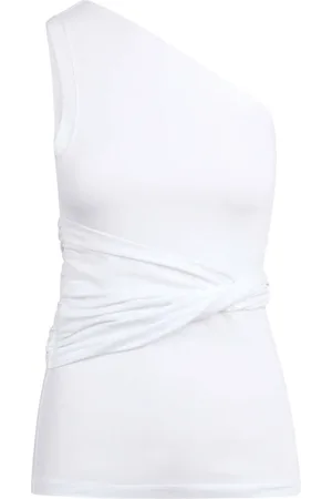 Patou Top, Dame, Hvid, XS, Bomuld, En-skulder Bomuldstop med Guld Detaljer