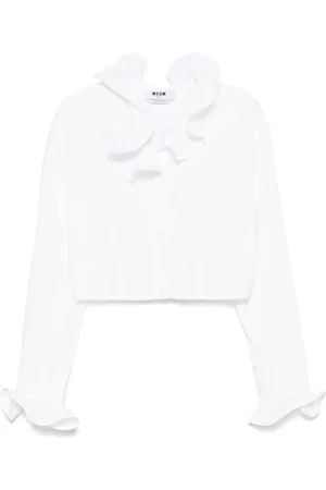 Msgm Bluser & Skjorter, Dame, Hvid, S, Hvid Button-Up Skjorte med Broderet Logo