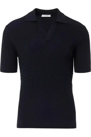 Paolo Pecora Top, Herre, Blå, XL, Bomuld, Diagonal Elegance Bomuld Strik Tee