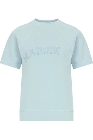 Maison Margiela Top, Dame, Blå, XS, Bomuld, Blå Sweater med Logo Broderi