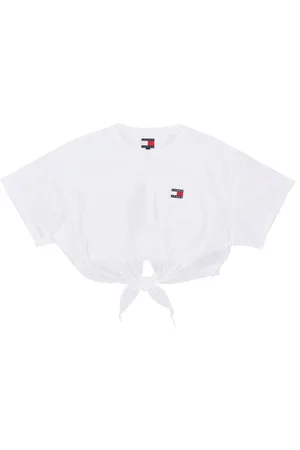 Tommy Hilfiger Top, Dame, Hvid, XS, Bomuld, Elegant Knude Badge Tee Ecru