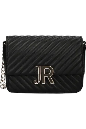 John Richmond Taske, Dame, Sort, ONE SIZE, Uld, Sort læder crossbody taske med guld logo initialer