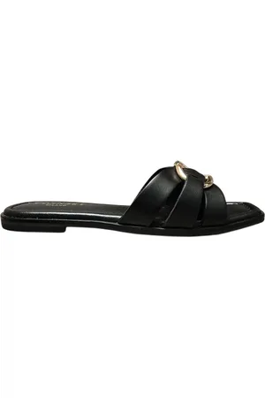 Twin-Set Sko, Dame, Sort, 38 EU, Læder, Læder Slide Sandaler med Oval Detalje