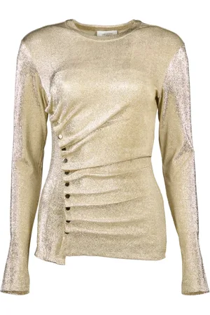 Paco rabanne Top, Dame, Gul, S, Uld, Metallic Guld Draperet Top