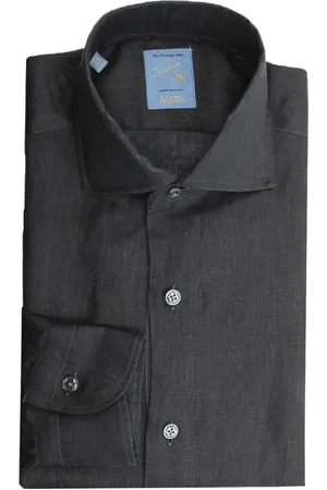 BARBA Skjorte, Herre, Sort, 2XL, Linned, Sort Linned Skjorte med Fransk Krave