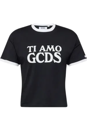 GCDS Top, Dame, Sort, XS, Bomuld, Sort kortærmet T-shirt Moderne design