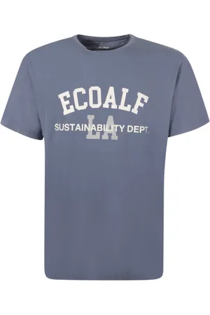 ECOALF Top, Herre, Blå, XL, Bomuld, Blå Crewneck T-shirt med Logo Print