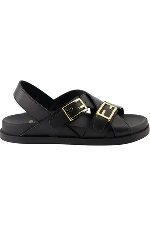 Fendi Sko, Dame, Sort, 37 1/2 EU, Læder, Sort læder sommersandaler