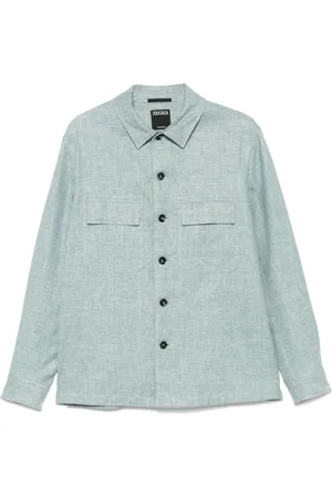 Ermenegildo Zegna Jakke, Herre, Blå, L, Uld, Linned Uld Silke Skjorte Jakke
