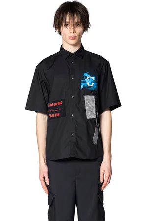 UNDERCOVER Skjorte, Herre, Sort, 2XL, Bomuld, Sort Bomuldspoplin Skjorte med Grafiske Applikationer