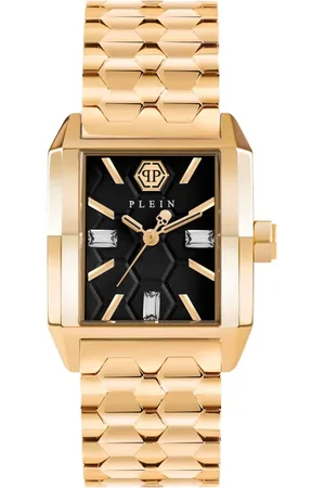 Philipp Plein Tilbehør, Dame, Gul, ONE SIZE, Uld, Offshore Square Guld Ur Sort Skive