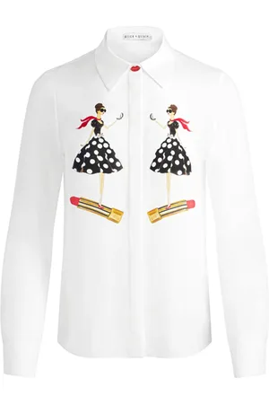 ALICE+OLIVIA Bluser & Skjorter, Dame, Hvid, M, Uld, Silkeprintet skjorte Skjult knaplukning