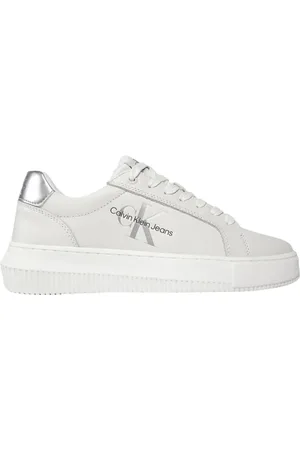 Calvin Klein Sko, Dame, Hvid, 39 EU, Læder, Hvide sporty læder sneakers til kvinder