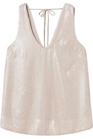 Twin-Set Top, Dame, , M, Polyester, Pailletbroderet Top med Binderyg