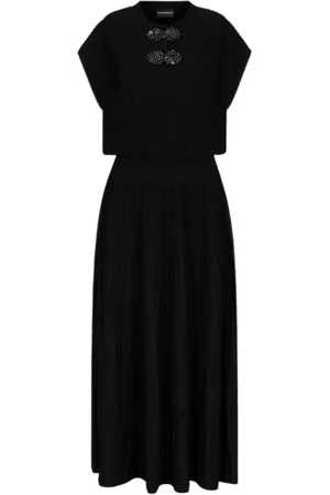 Emporio Armani Kjole, Dame, Sort, XS, Lang Ottoman Kjole med Juvel Detalje