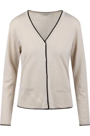 Max Mara Strik, Dame, , XL, Uld, Kontrast Trim Uld V-Hals Cardigan