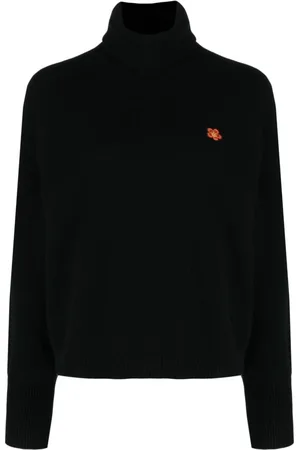 Kenzo Strik, Dame, Sort, M, Uld, Sort Blomstret Uld Jumper