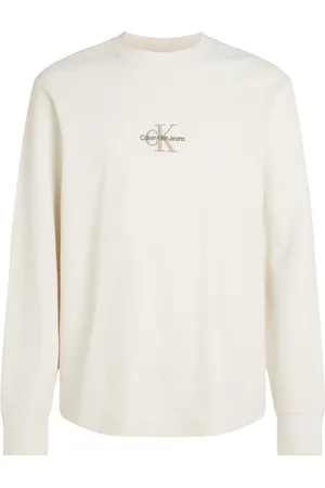 Calvin Klein Top, Herre, Hvid, XS, Bomuld, Hvid Langærmet Vaffel T-Shirt