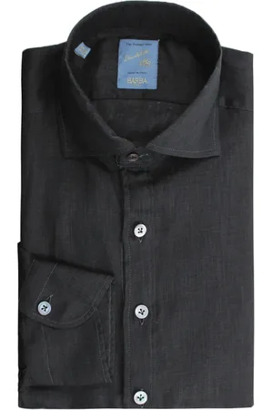 BARBA Skjorte, Herre, Sort, L, Linned, Sort Linned Skjorte med Fransk Krave